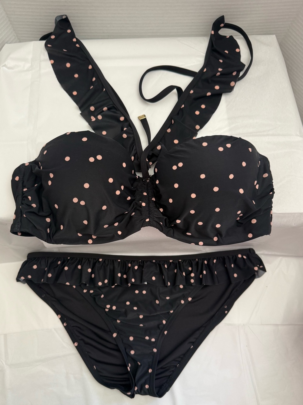 kate spade "Anna Maria Island" Convertible Bandeau Bikini Set Black Pink Size L